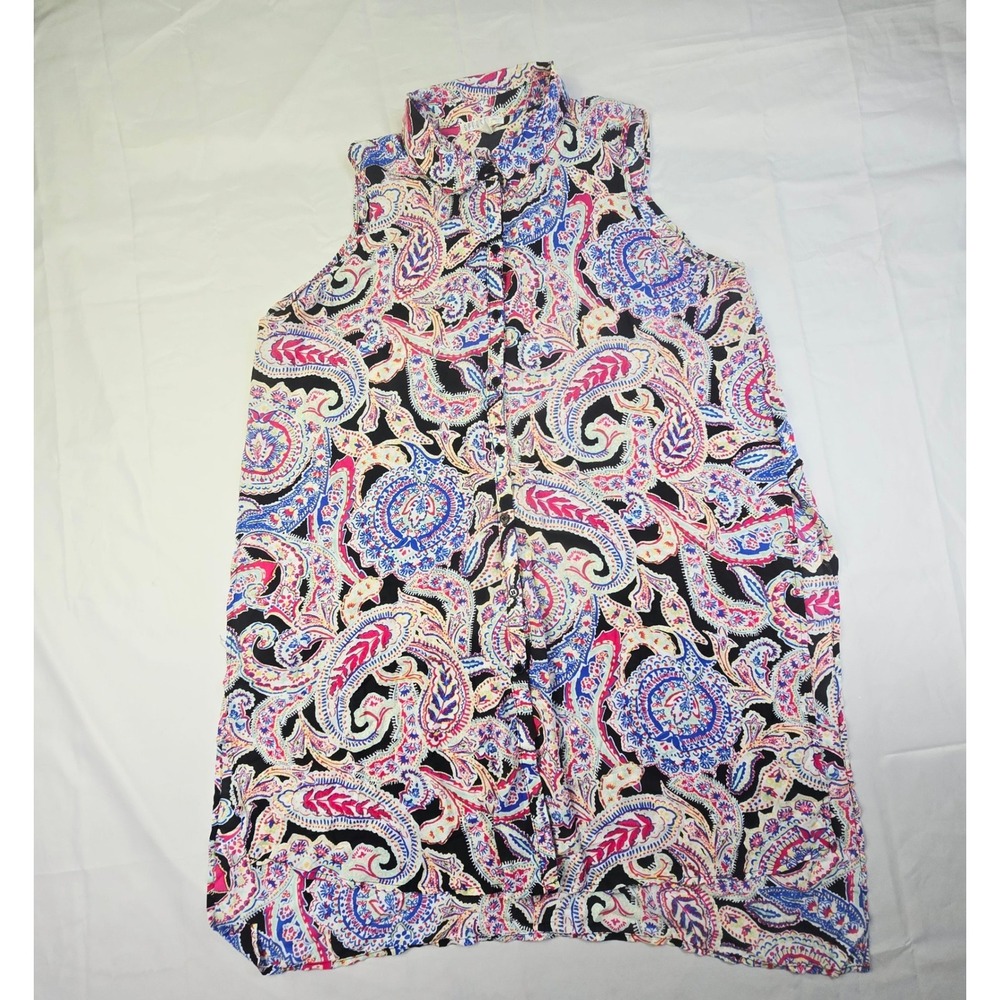 Spense Paisley Sleeveless Dress Women's Size 1X Multi-Color Boho Button Front
